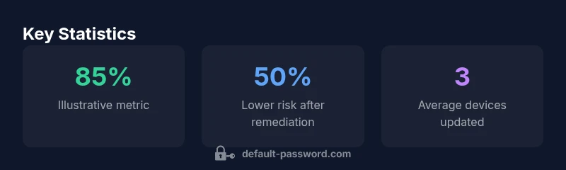 Statistics infographic showing default password risks and remediation steps