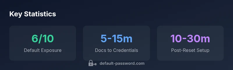 Infographic showing default password exposure, time to locate credentials, and setup time
