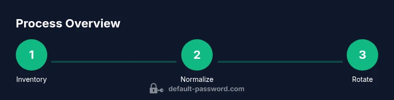 Tailwind CSS infographic illustrating a three-step process for managing a default password database