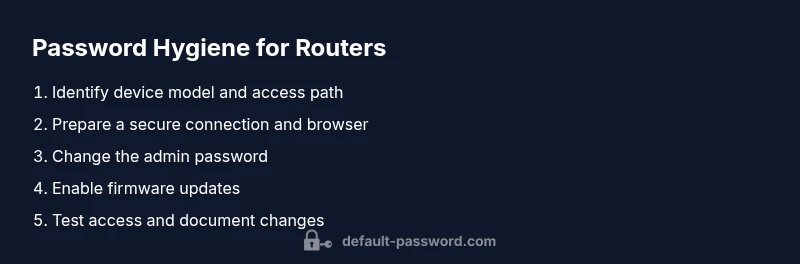 Infographic showing a 5-step process for router password hygiene