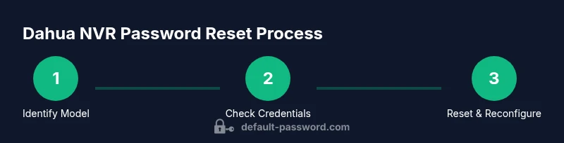 Process infographic showing model identification, credential lookup, and reset steps