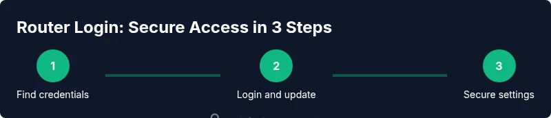 Infographic showing three-step router login and password change process