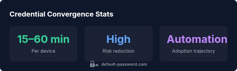 Infographic showing convergence effort, risk reduction, and automation in credential management