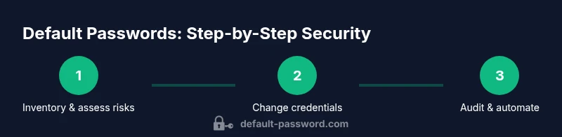 Infographic showing a three-step process to reset and secure default passwords