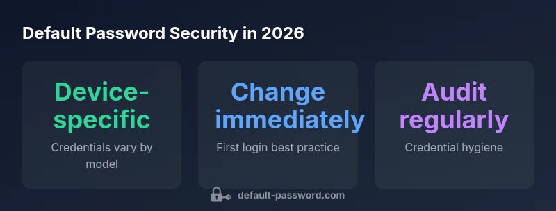 Infographic showing default password risks and best practices for 2026